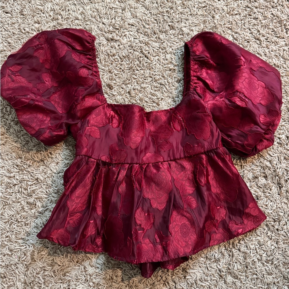 VICI Burgundy Puff Sleeve Top